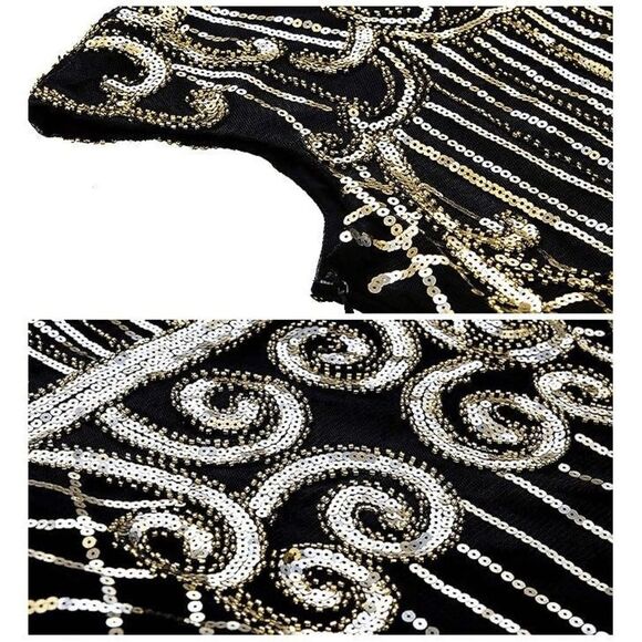 ✨ Flapper Great Gatsby Roaring 1920s Retro Tassel Fringe Sequin Dress SIZE L NEW - Picture 15 of 17